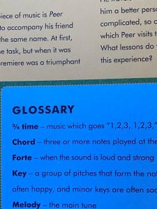 This shows a small peak at the Glossary provided in the book. You can see the heading Glossary, and a couple of the words that are being defined in the book for readers.