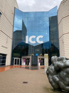 The entrance to the International Convention Centre, the building that houses Birmingham's Symphony Hall. This is one of the entrances that leads off the canal path.